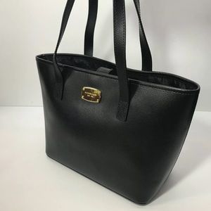 MICHAEL Michael Kors JET SET TRAVEL BLACK LEATHER TOTE